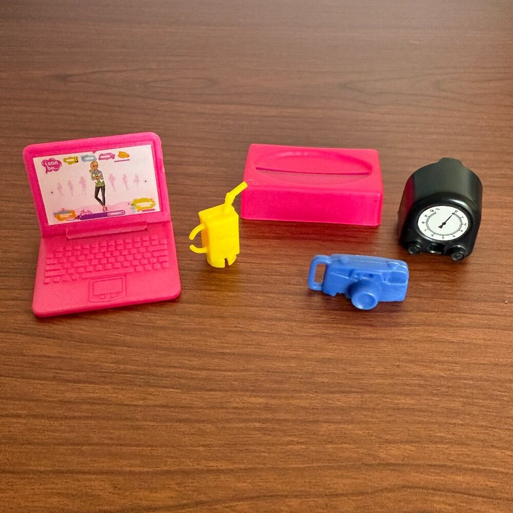 5 Vintage Barbie Accessories Laptop Tissue Box Camera Clock Juice Pack